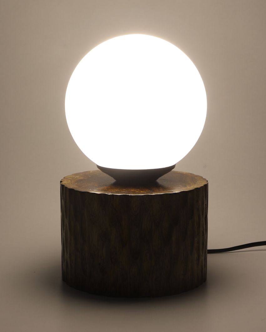 Artisan Finish Wooden Table Lamp with Glass Shade | Bulb Not Included | 6 x 10 inches