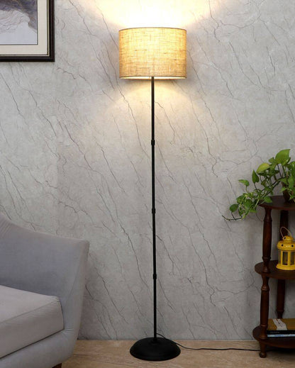 Tall Design Foldable Iron Floor Lamp with Jute Shade | Bulb Not Included | 12 x 57 inches