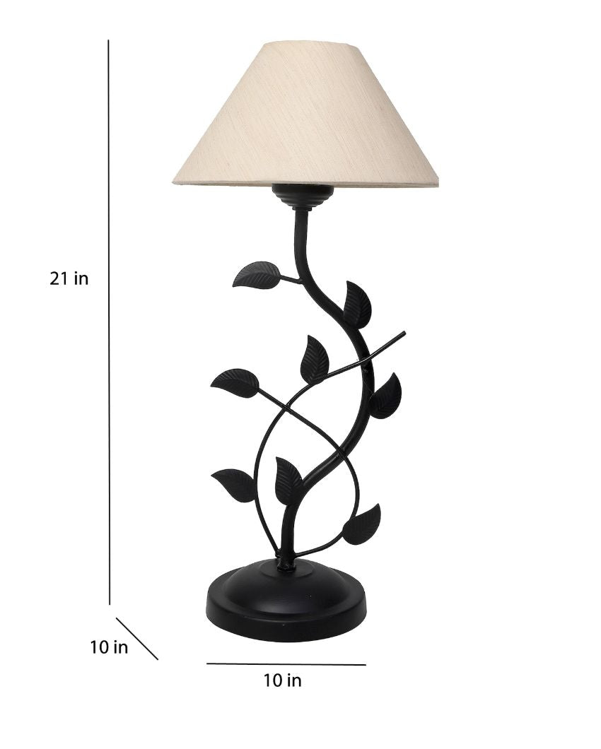 Leave Design Iron Table Lamp with Cotton Shade | Bulb Not Included | 10 x 21 inches