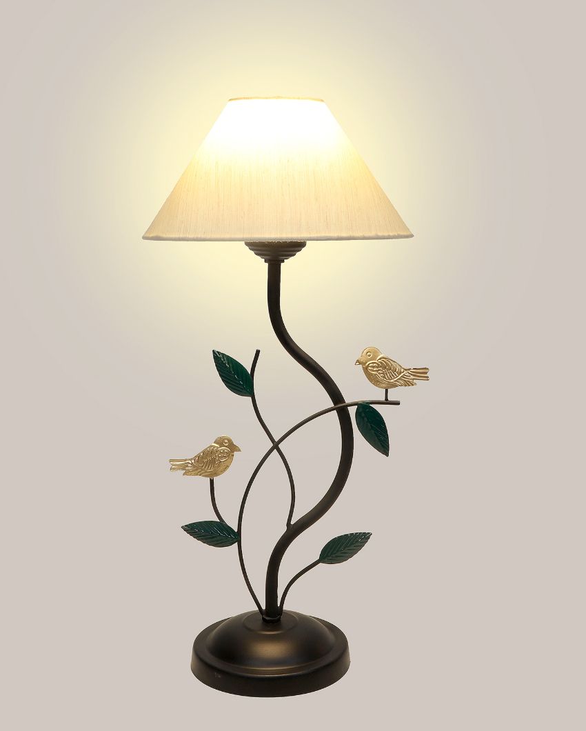 Elegant Design Iron Table Lamp with Cotton Shade | Bulb Not Included | 10 x 10 x 21 inches