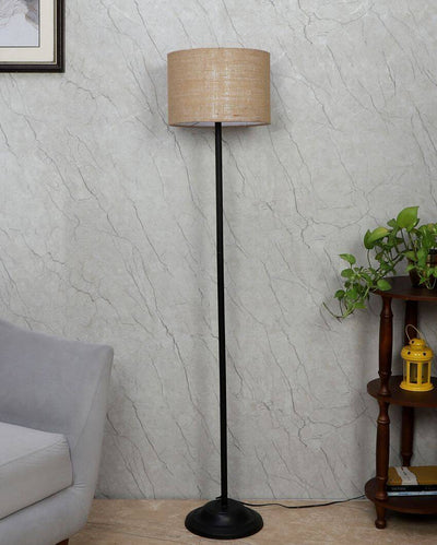 Elevated Foldable Design Iron Floor Lamp with Jute Shade | Bulb Not Included | 12 x 57 inches