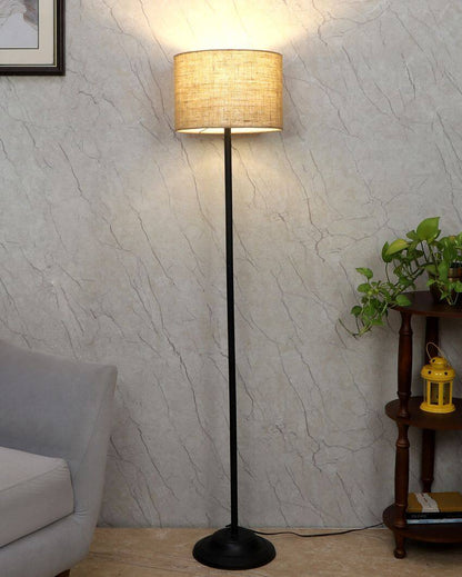 Elevated Foldable Design Iron Floor Lamp with Jute Shade | Bulb Not Included | 12 x 57 inches