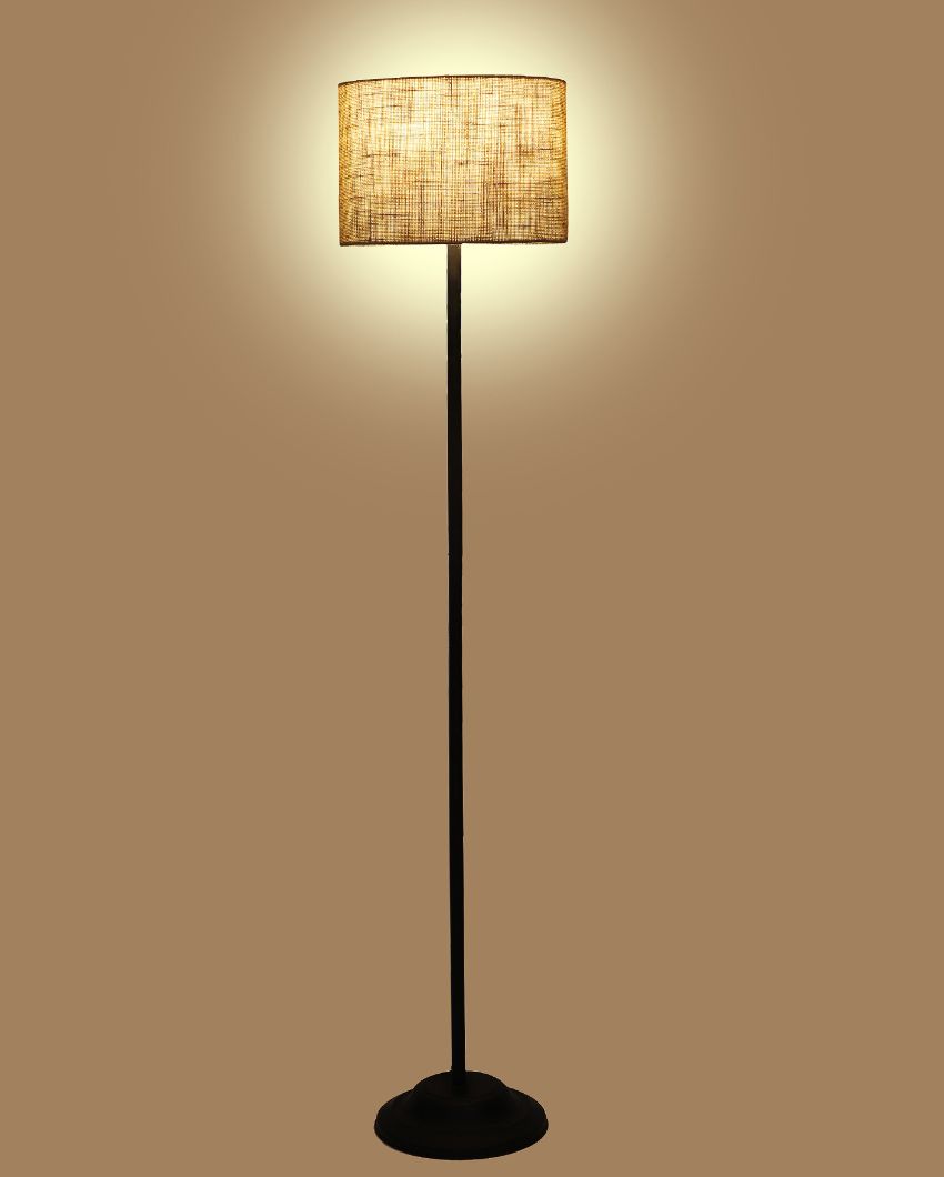 Elevated Foldable Design Iron Floor Lamp with Jute Shade | Bulb Not Included | 12 x 57 inches