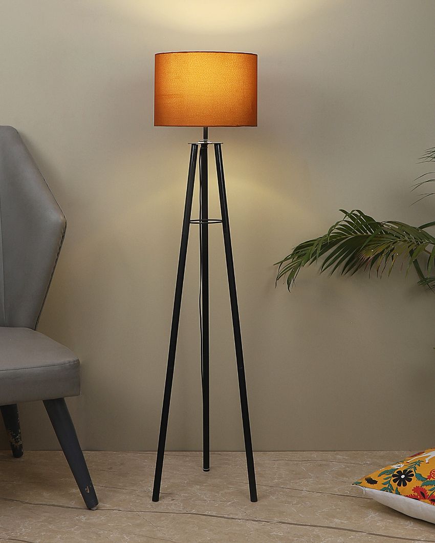 Tripod Design Foldable Iron Floor Lamp with Cotton Shade | Bulb Not Included | 12 x 12 x 50 inches