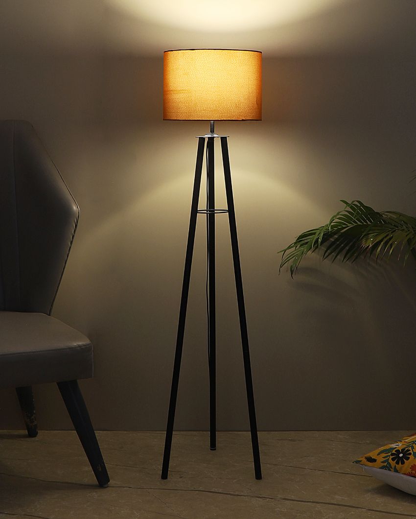 Tripod Design Foldable Iron Floor Lamp with Cotton Shade | Bulb Not Included | 12 x 12 x 50 inches