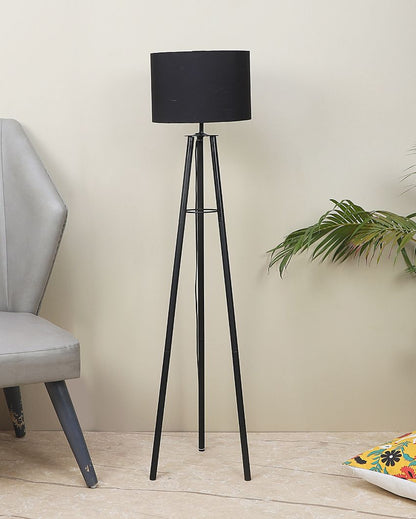 Tripod Design Foldable Iron Floor Lamp with Cotton Shade | Bulb Not Included | 12 x 12 x 50 inches