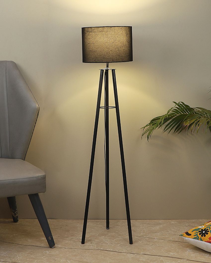 Tripod Design Foldable Iron Floor Lamp with Cotton Shade | Bulb Not Included | 12 x 12 x 50 inches