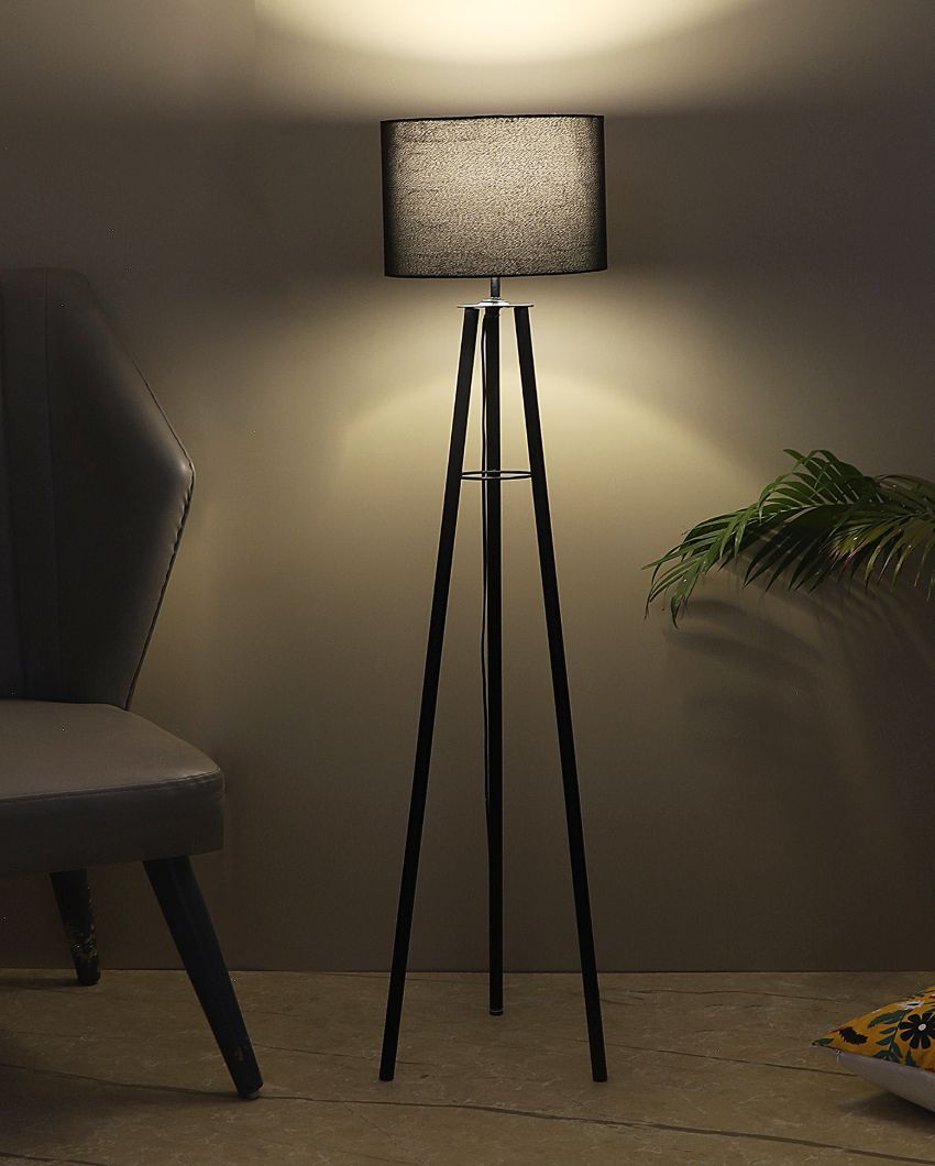 Tripod Design Foldable Iron Floor Lamp with Cotton Shade | Bulb Not Included | 12 x 12 x 50 inches