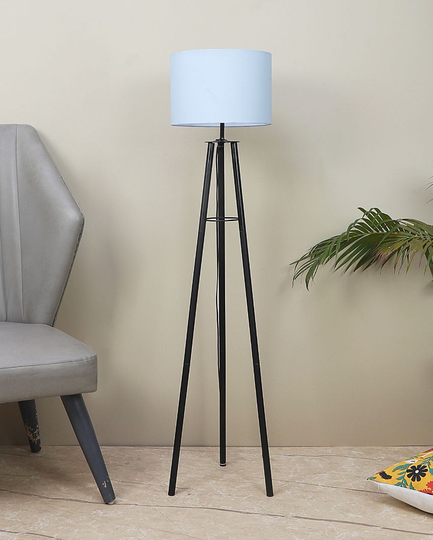 Tripod Design Foldable Iron Floor Lamp with Cotton Shade | Bulb Not Included | 12 x 12 x 50 inches