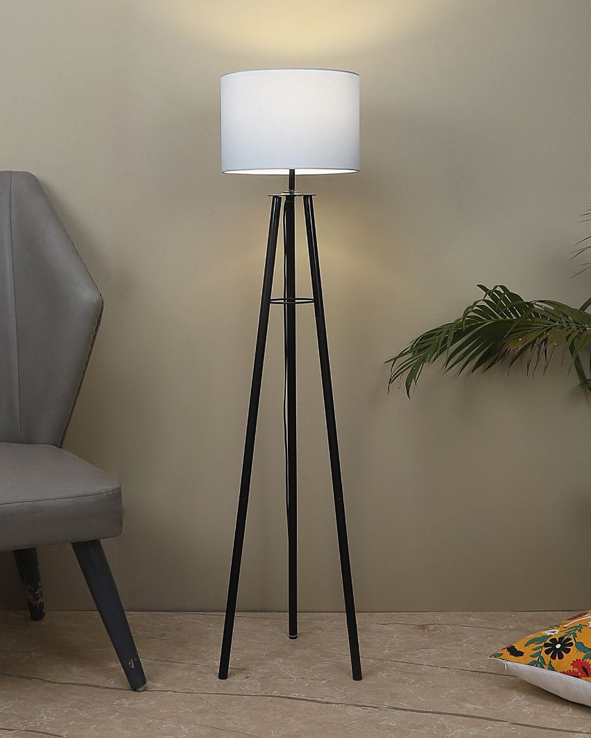 Tripod Design Foldable Iron Floor Lamp with Cotton Shade | Bulb Not Included | 12 x 12 x 50 inches