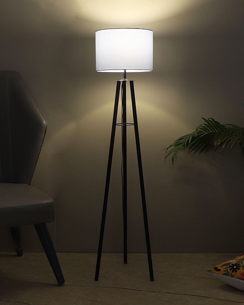 Tripod Design Foldable Iron Floor Lamp with Cotton Shade | Bulb Not Included | 12 x 12 x 50 inches