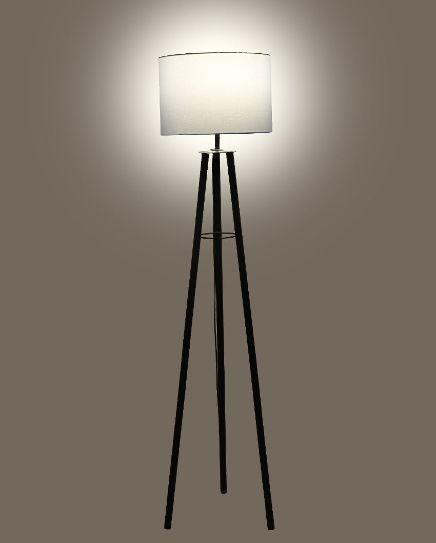 Tripod Design Foldable Iron Floor Lamp with Cotton Shade | Bulb Not Included | 12 x 12 x 50 inches