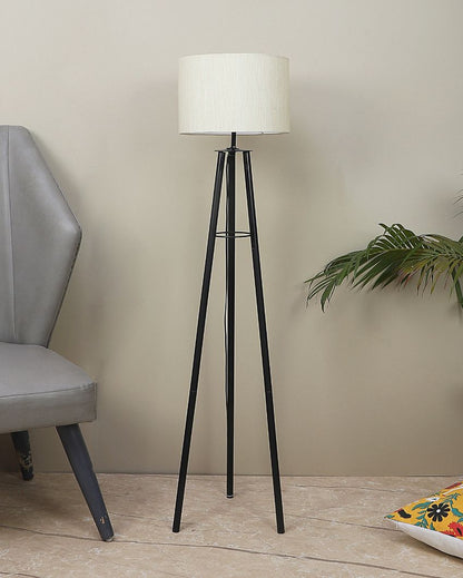 Tripod Design Foldable Iron Floor Lamp with Cotton Shade | Bulb Not Included | 12 x 12 x 50 inches