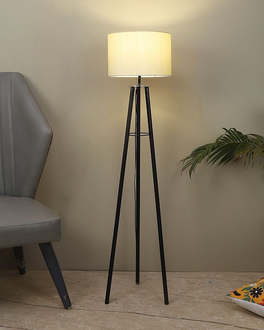 Tripod Design Foldable Iron Floor Lamp with Cotton Shade | Bulb Not Included | 12 x 12 x 50 inches