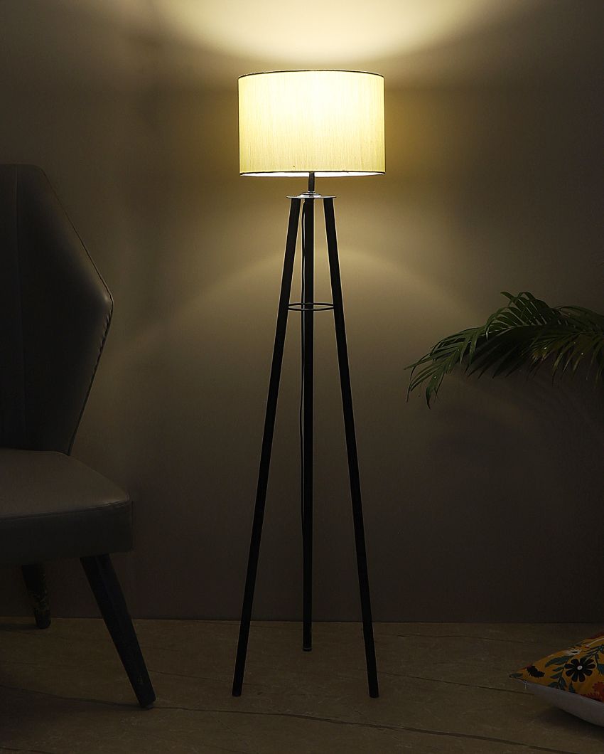 Tripod Design Foldable Iron Floor Lamp with Cotton Shade | Bulb Not Included | 12 x 12 x 50 inches