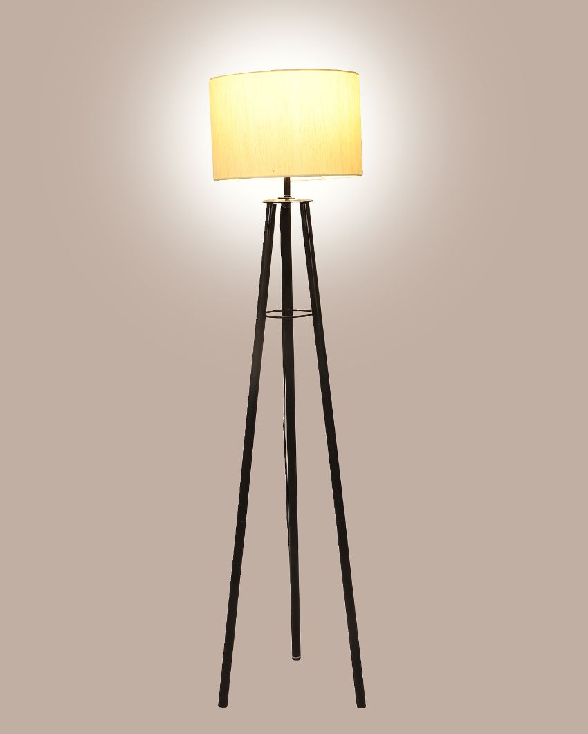 Tripod Design Foldable Iron Floor Lamp with Cotton Shade | Bulb Not Included | 12 x 12 x 50 inches