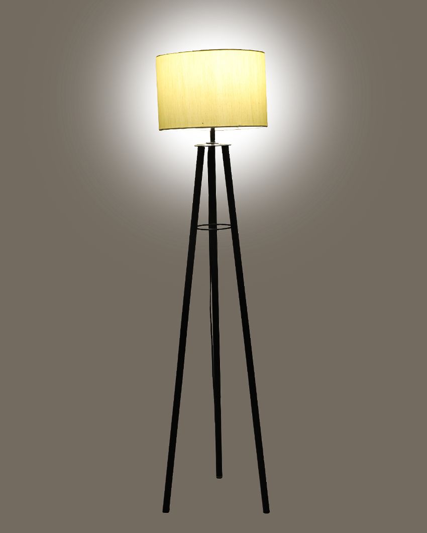 Tripod Design Foldable Iron Floor Lamp with Cotton Shade | Bulb Not Included | 12 x 12 x 50 inches