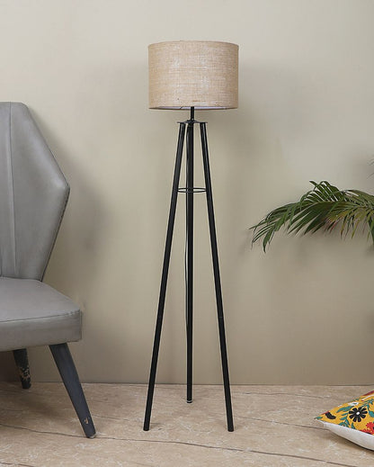 Tripod Design Foldable Iron Floor Lamp with Jute Shade | Bulb Not Included | 12 x 12 x 50 inches