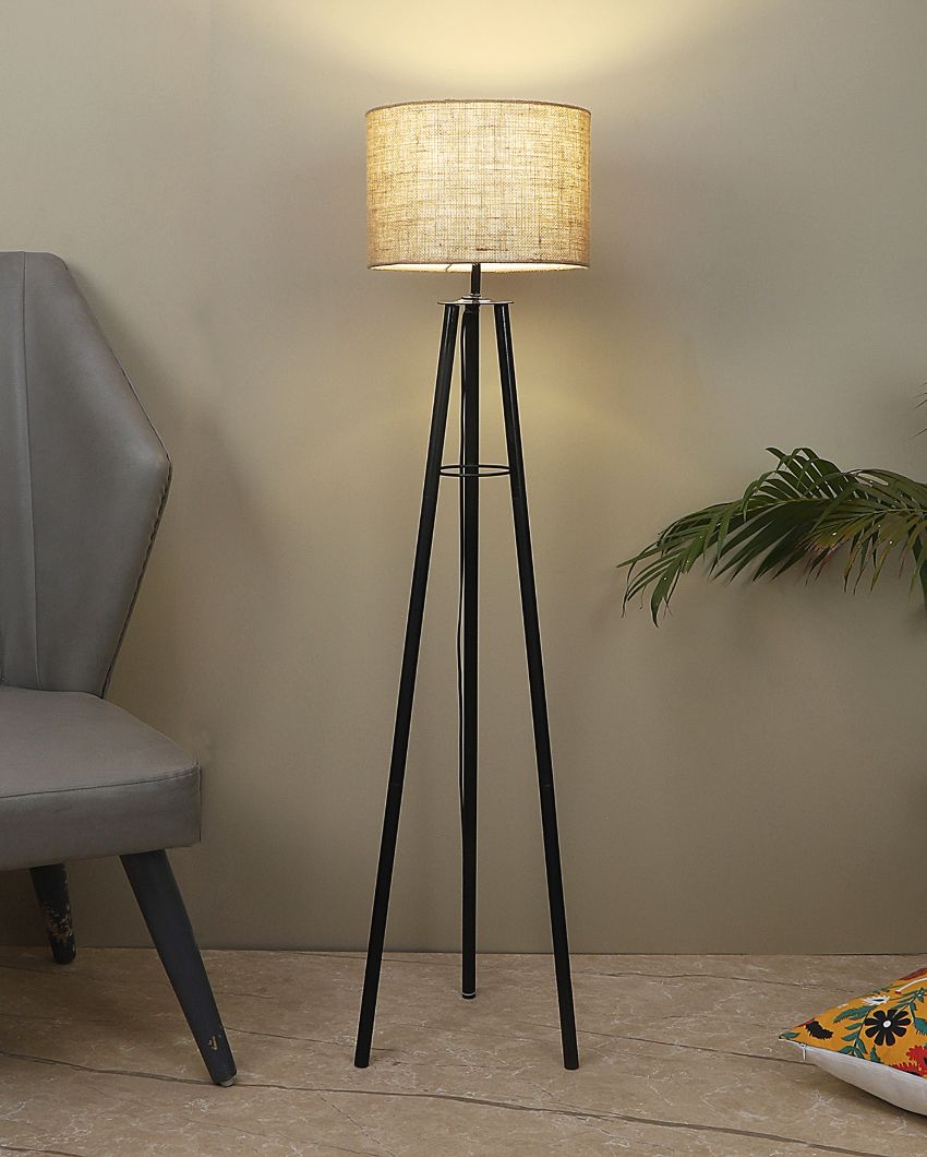 Tripod Design Foldable Iron Floor Lamp with Jute Shade | Bulb Not Included | 12 x 12 x 50 inches