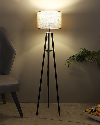 Tripod Design Foldable Iron Floor Lamp with Jute Shade | Bulb Not Included | 12 x 12 x 50 inches