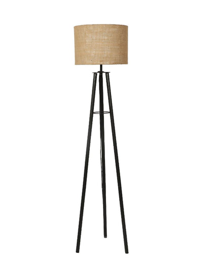 Tripod Design Foldable Iron Floor Lamp with Jute Shade | Bulb Not Included | 12 x 12 x 50 inches