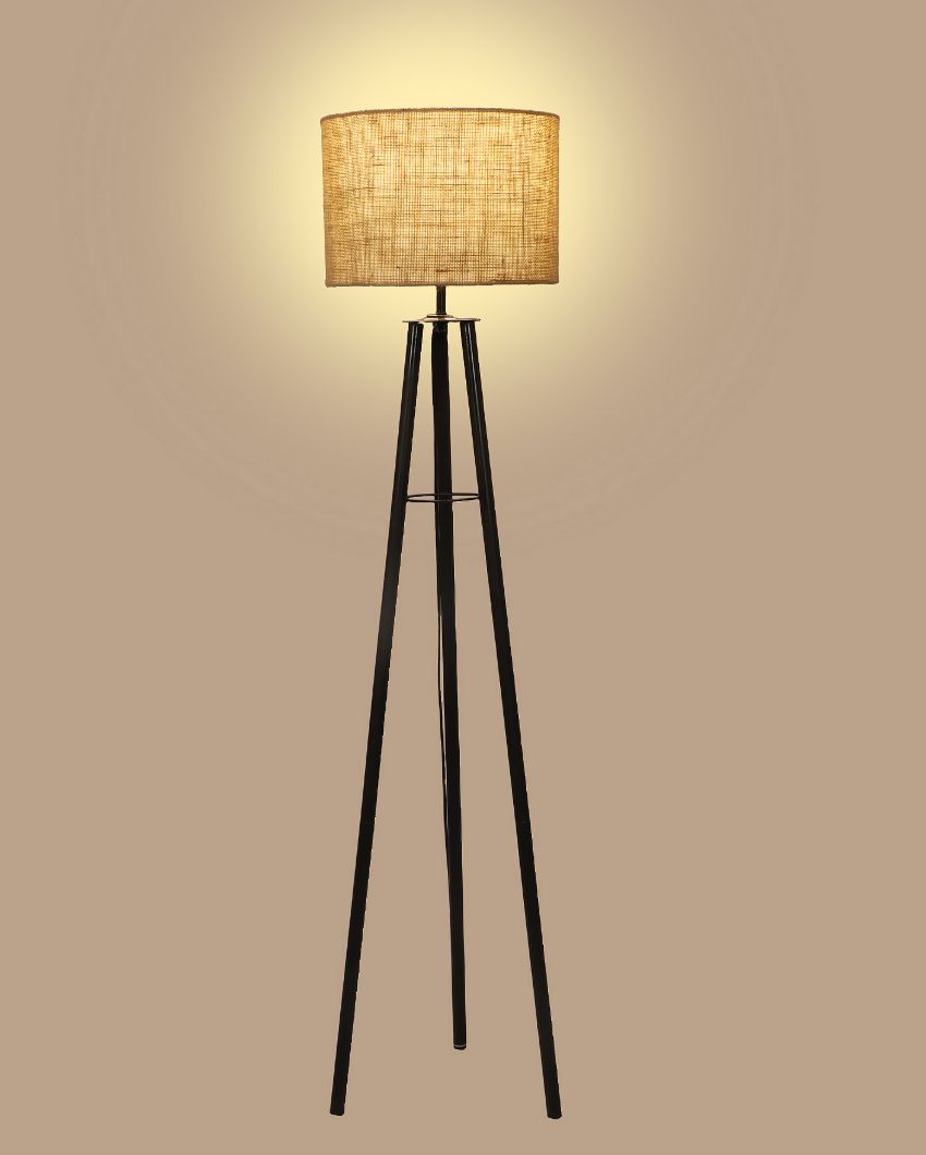 Tripod Design Foldable Iron Floor Lamp with Jute Shade | Bulb Not Included | 12 x 12 x 50 inches