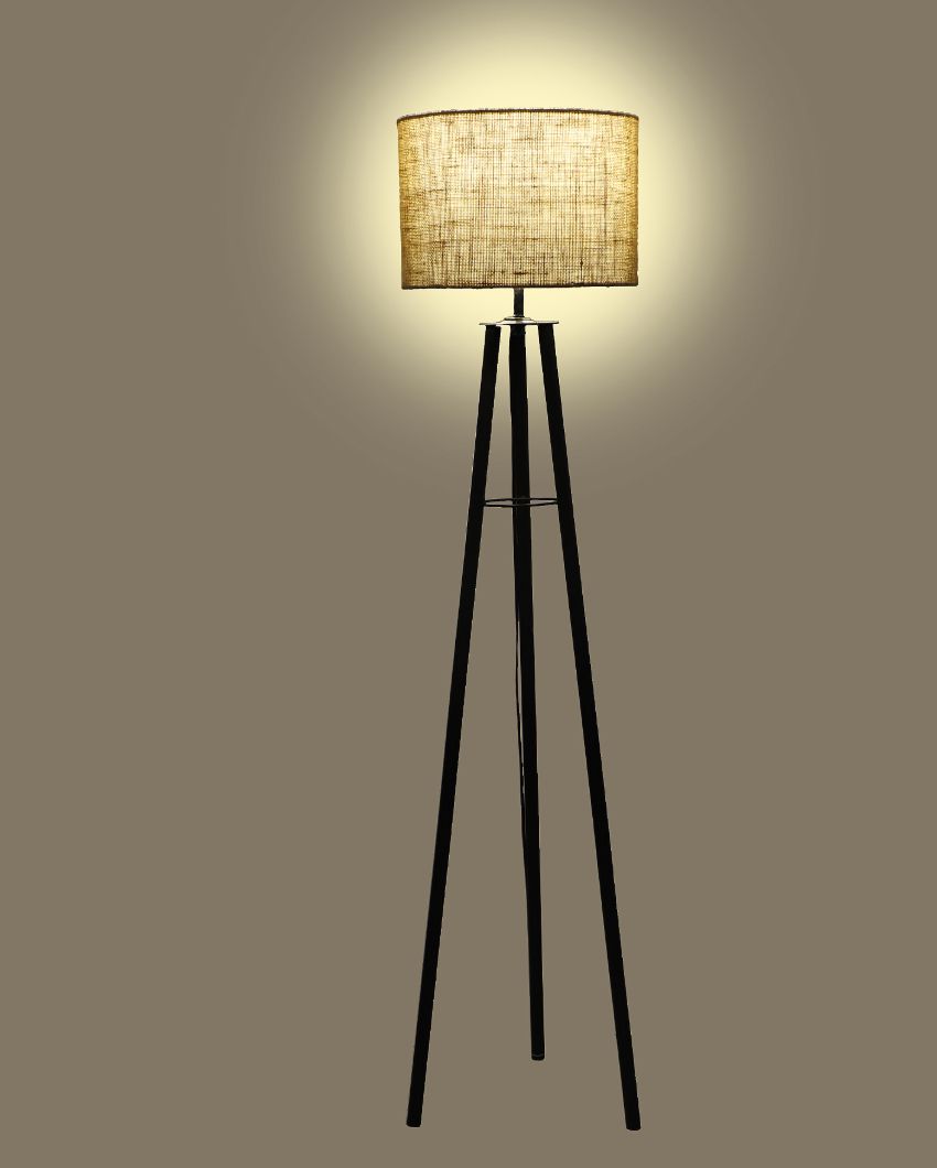 Tripod Design Foldable Iron Floor Lamp with Jute Shade | Bulb Not Included | 12 x 12 x 50 inches