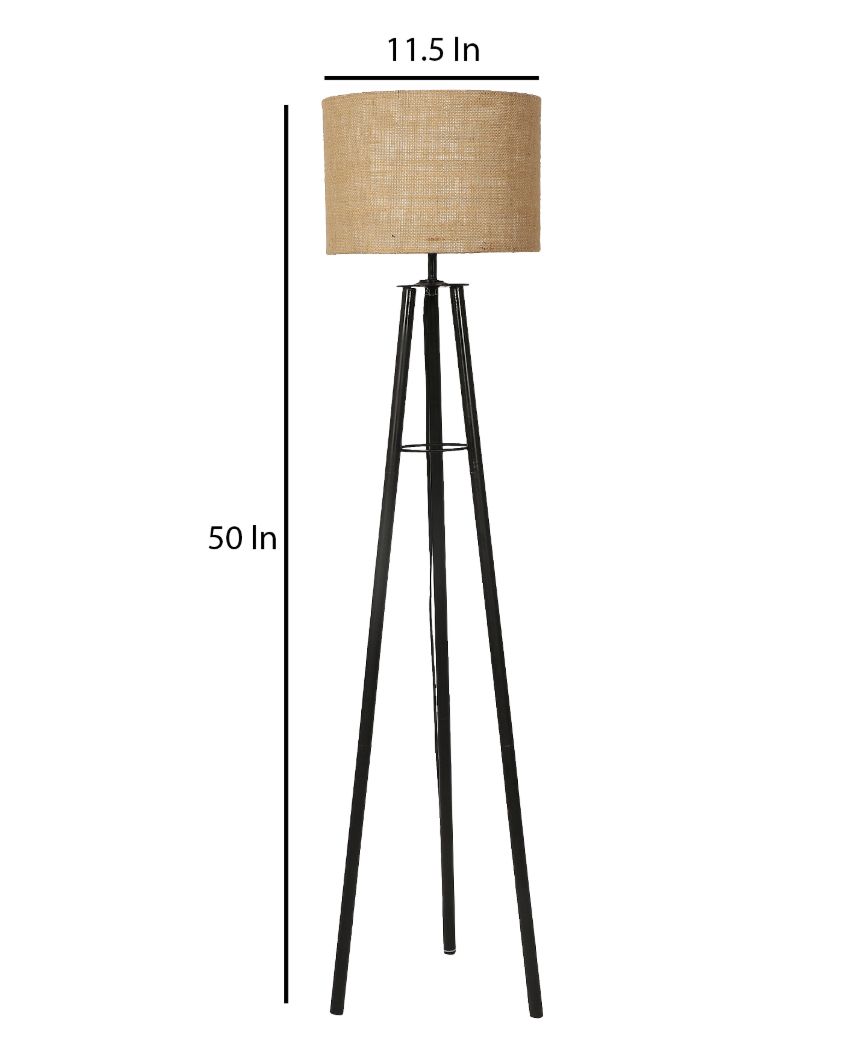 Tripod Design Foldable Iron Floor Lamp with Jute Shade | Bulb Not Included | 12 x 12 x 50 inches