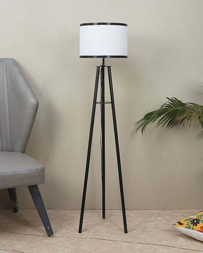 Tripod Design Foldable Dual Tone Iron Floor Lamp with Cotton Shade | Bulb Not Included | 12 x 12 x 50 inches