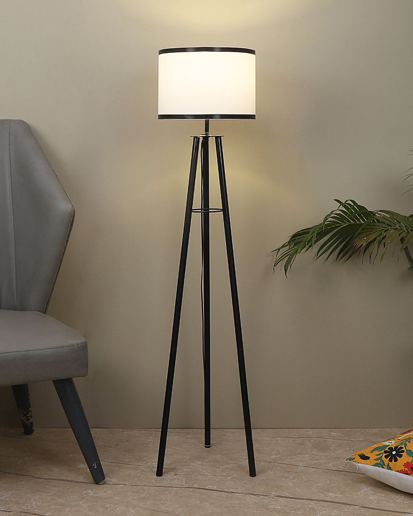 Tripod Design Foldable Dual Tone Iron Floor Lamp with Cotton Shade | Bulb Not Included | 12 x 12 x 50 inches