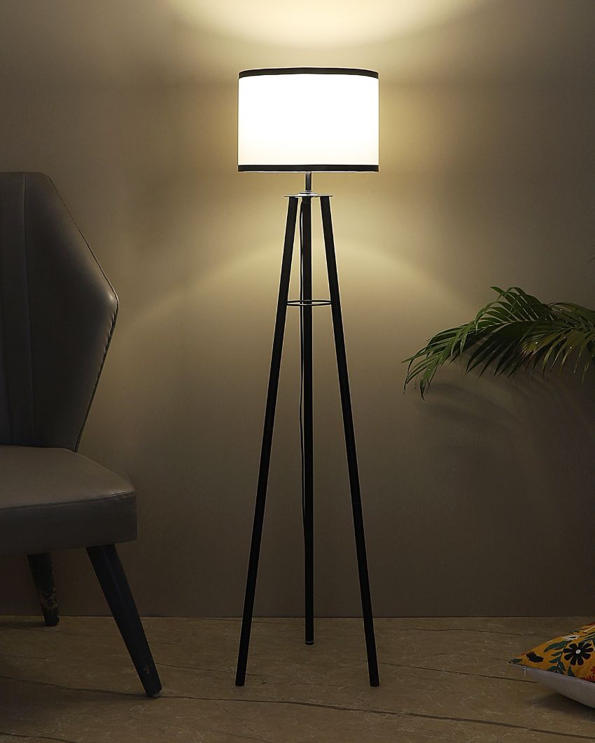 Tripod Design Foldable Dual Tone Iron Floor Lamp with Cotton Shade | Bulb Not Included | 12 x 12 x 50 inches