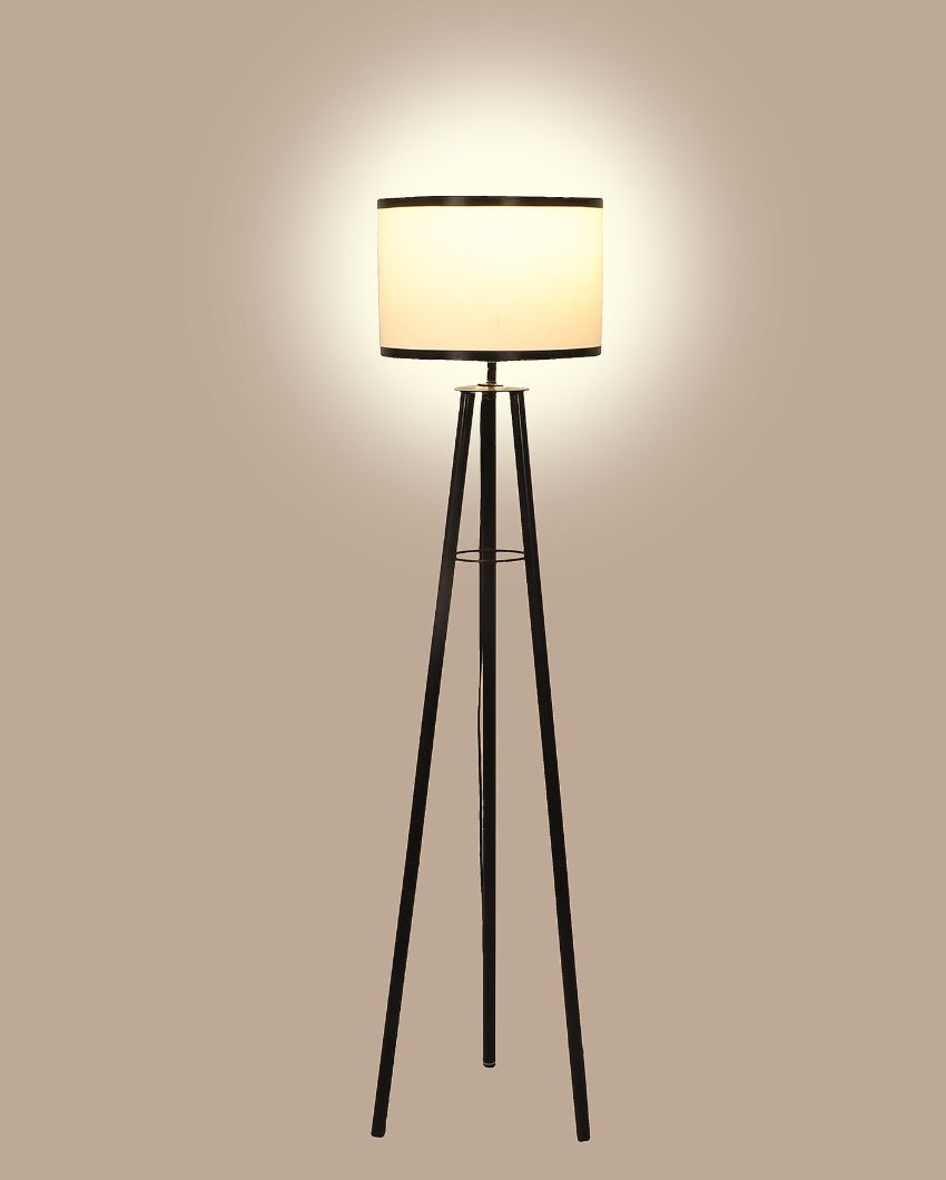 Tripod Design Foldable Dual Tone Iron Floor Lamp with Cotton Shade | Bulb Not Included | 12 x 12 x 50 inches