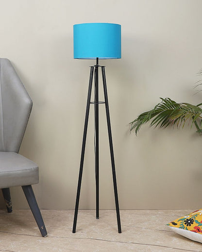 Tripod Design Foldable Iron Floor Lamp with Cotton Shade | Bulb Not Included | 12 x 12 x 50 inches