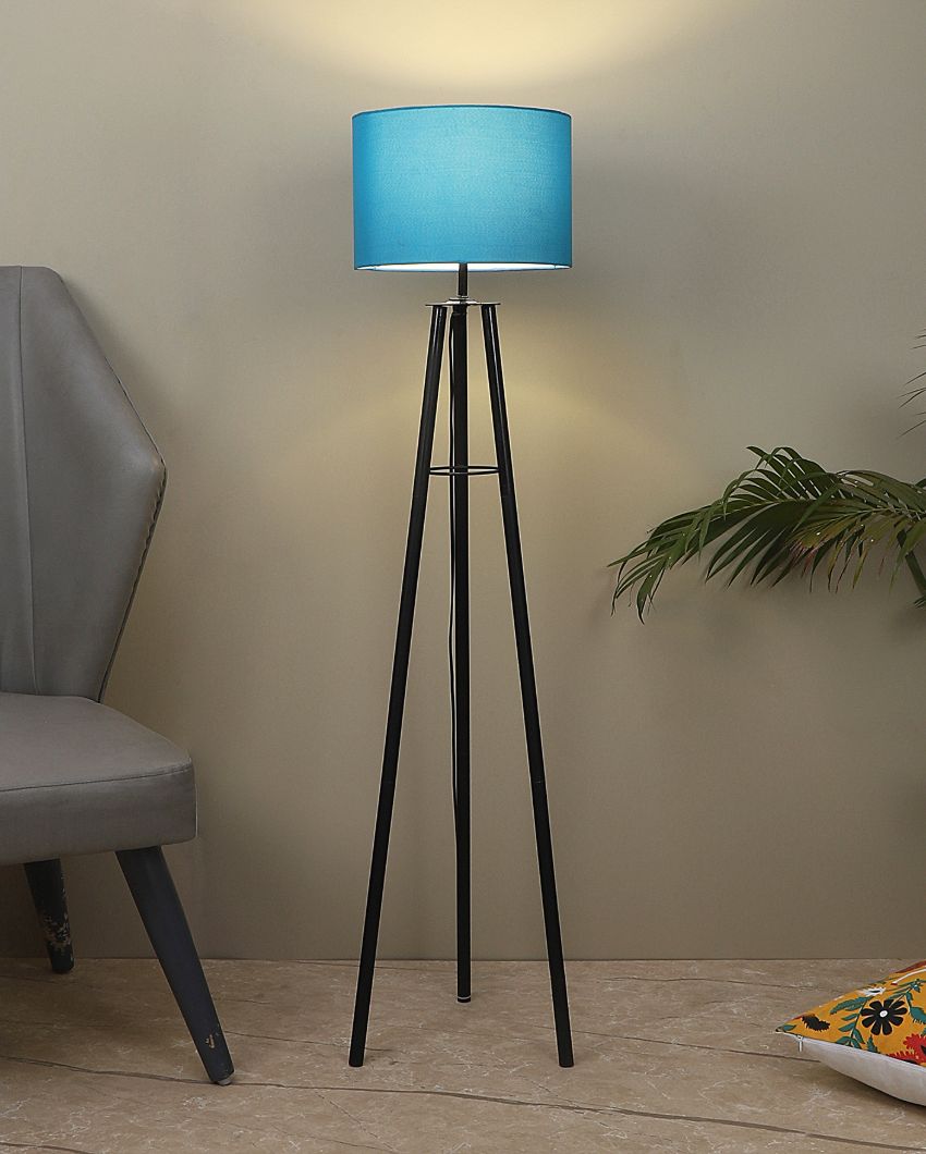 Tripod Design Foldable Iron Floor Lamp with Cotton Shade | Bulb Not Included | 12 x 12 x 50 inches