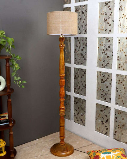 Classy Design Wooden Stand Floor Lamp with Jute Shade | Bulb Not Included |  12 x 56 inches