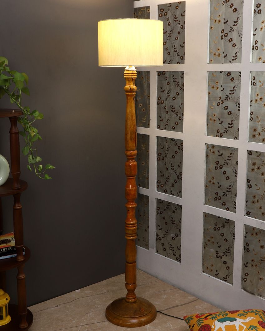 Vintage Design Wooden Stand Floor Lamp with Cotton Shade | Bulb Not Included | 12 x 56 inches