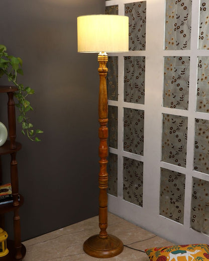 Vintage Design Wooden Stand Floor Lamp with Cotton Shade | Bulb Not Included | 12 x 56 inches