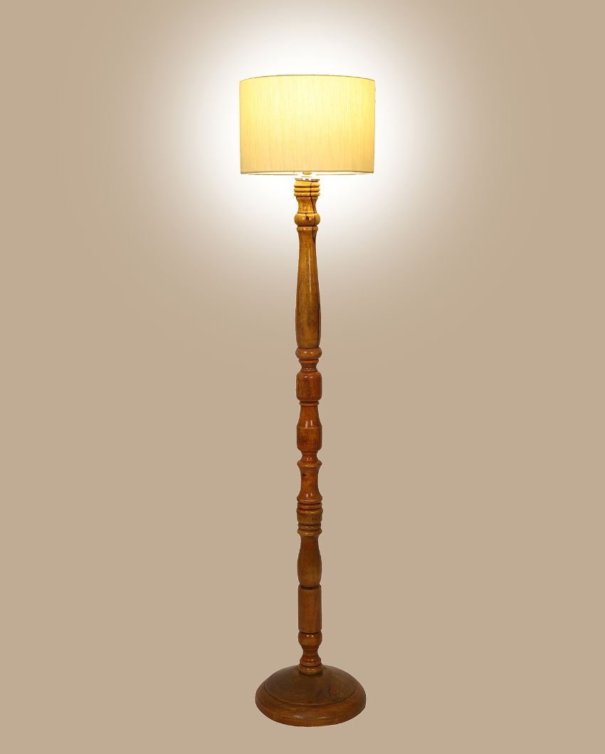 Vintage Design Wooden Stand Floor Lamp with Cotton Shade | Bulb Not Included | 12 x 56 inches