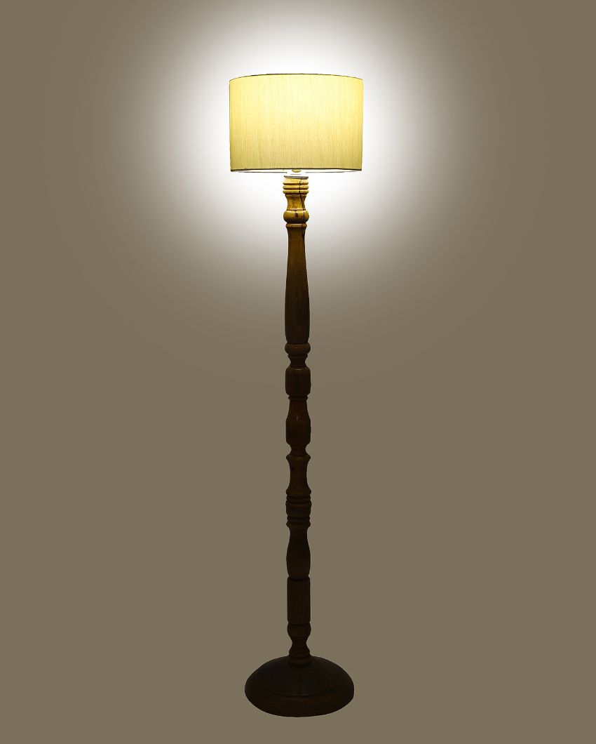 Vintage Design Wooden Stand Floor Lamp with Cotton Shade | Bulb Not Included | 12 x 56 inches