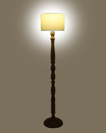 Vintage Design Wooden Stand Floor Lamp with Cotton Shade | Bulb Not Included | 12 x 56 inches