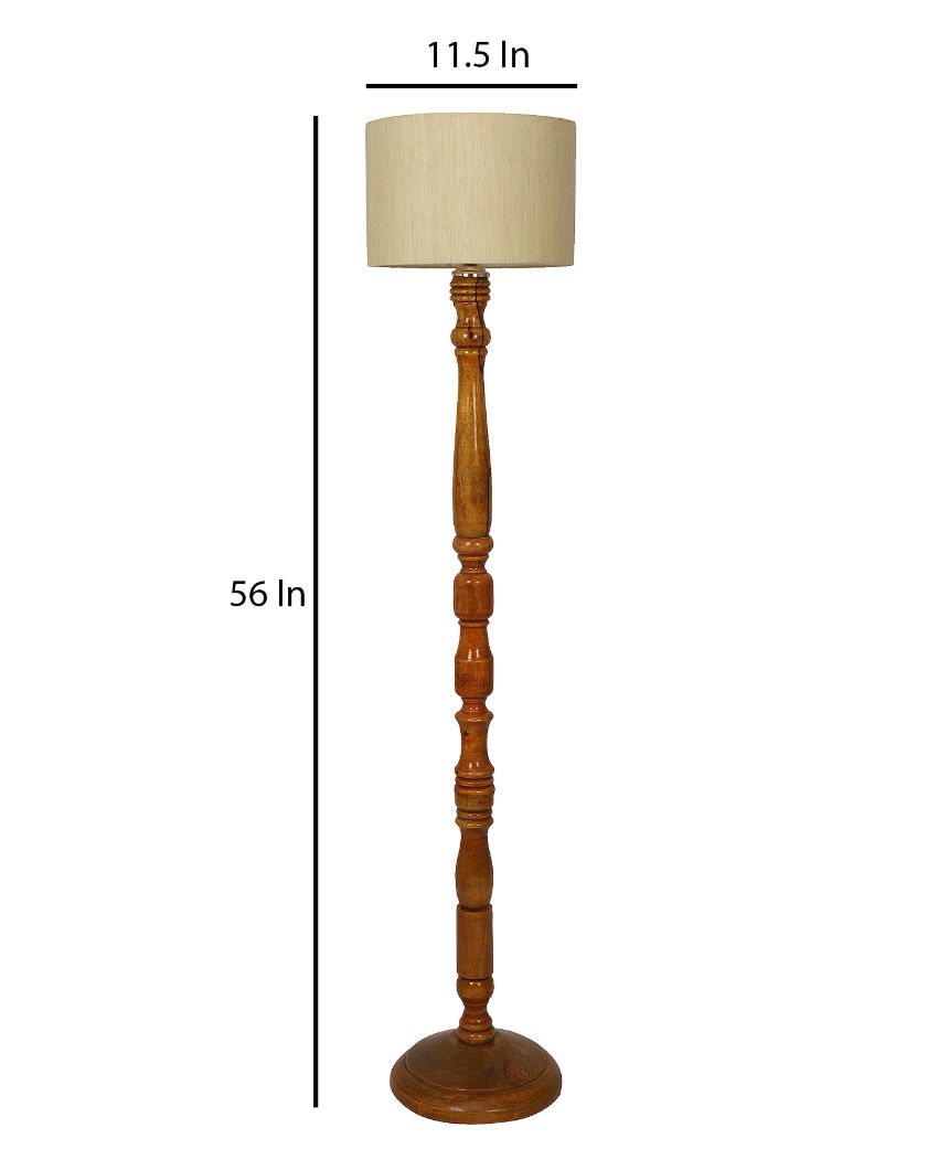 Vintage Design Wooden Stand Floor Lamp with Cotton Shade | Bulb Not Included | 12 x 56 inches