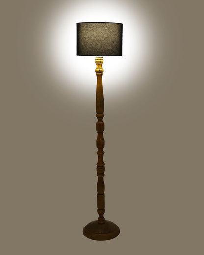 Vintage Design Wooden Stand Floor Lamp with Cotton Shade | Bulb Not Included | 12 x 56 inches