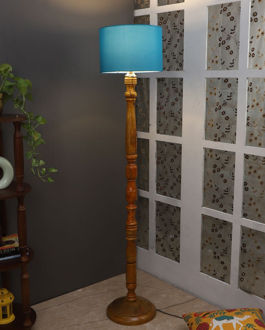 Vintage Design Wooden Stand Floor Lamp with Cotton Shade | Bulb Not Included | 12 x 56 inches