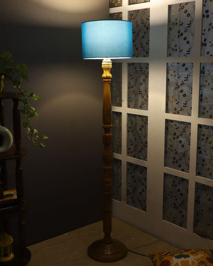 Vintage Design Wooden Stand Floor Lamp with Cotton Shade | Bulb Not Included | 12 x 56 inches