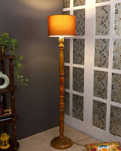 Vintage Design Wooden Stand Floor Lamp with Cotton Shade | Bulb Not Included | 12 x 56 inches