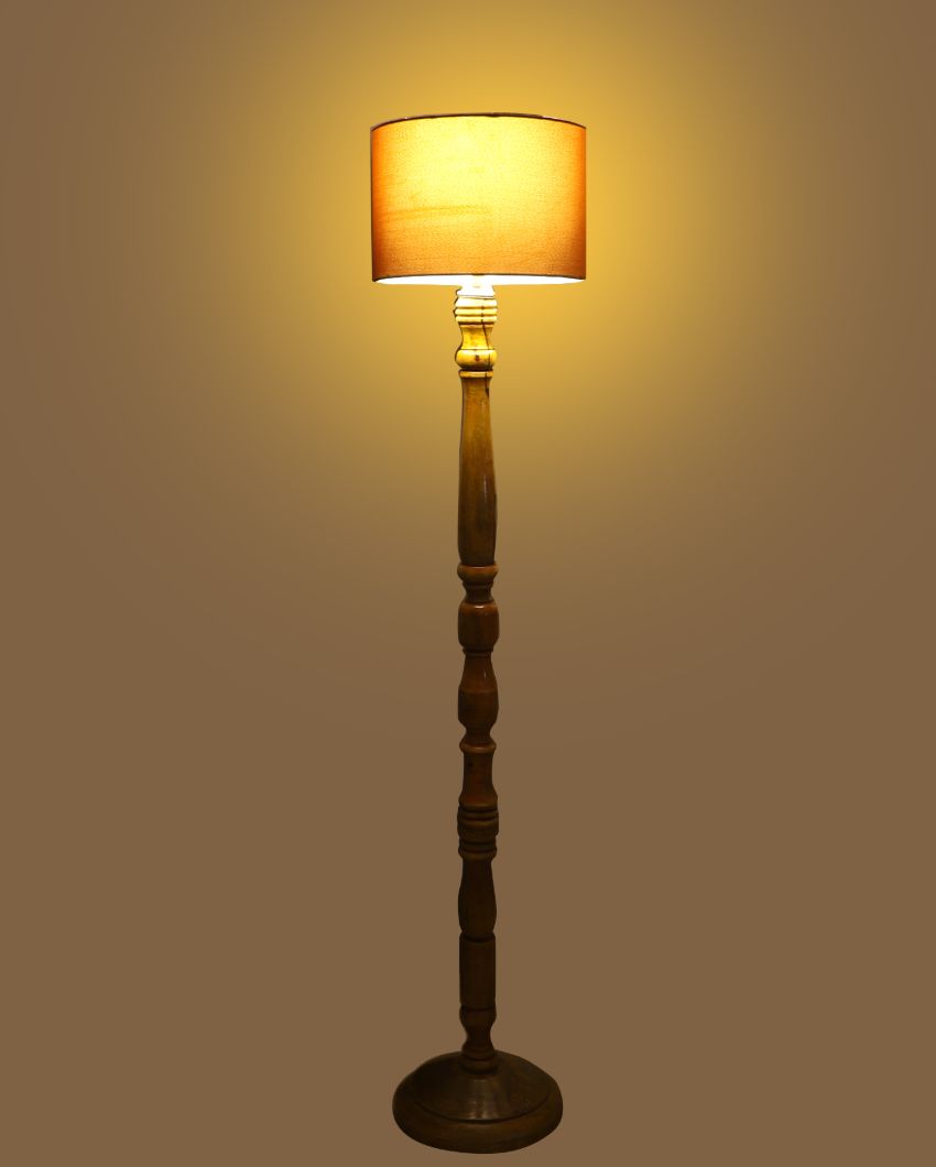 Vintage Design Wooden Stand Floor Lamp with Cotton Shade | Bulb Not Included | 12 x 56 inches