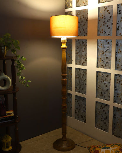 Vintage Design Wooden Stand Floor Lamp with Cotton Shade | Bulb Not Included | 12 x 56 inches