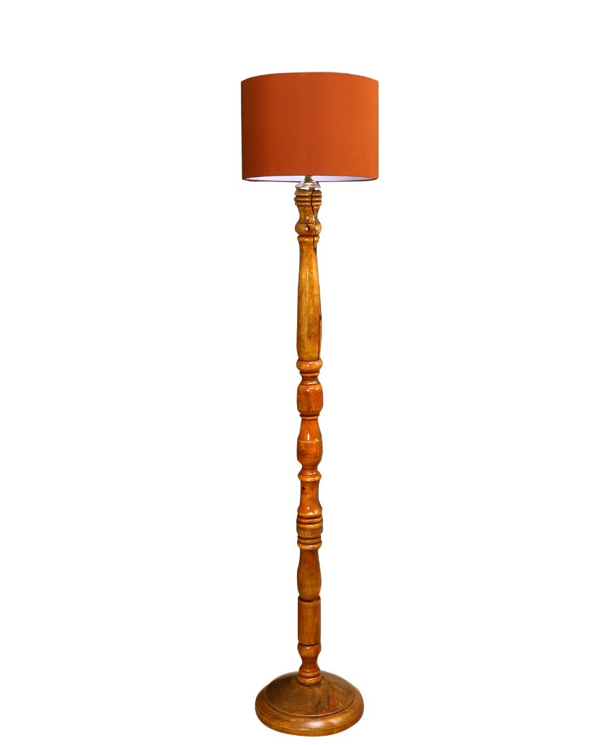 Vintage Design Wooden Stand Floor Lamp with Cotton Shade | Bulb Not Included | 12 x 56 inches