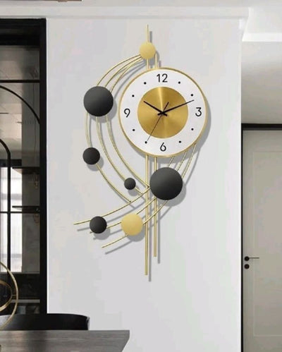 Geometric Six Golden Circle Metal Wall Clock | 30 x 15 x 2 inches