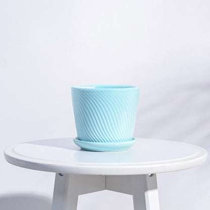 Radiant Spiro Ceramic Pot | 5x4 Inch Cadet Blue